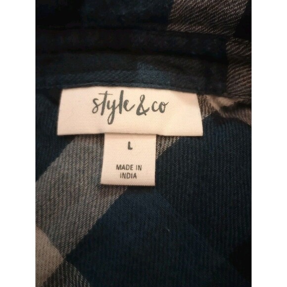 Style & Co Plaid Long Sleeve Open Front Ruffle Back Roll‎ Tab Sleeve Size Large - Picture 3 of 5